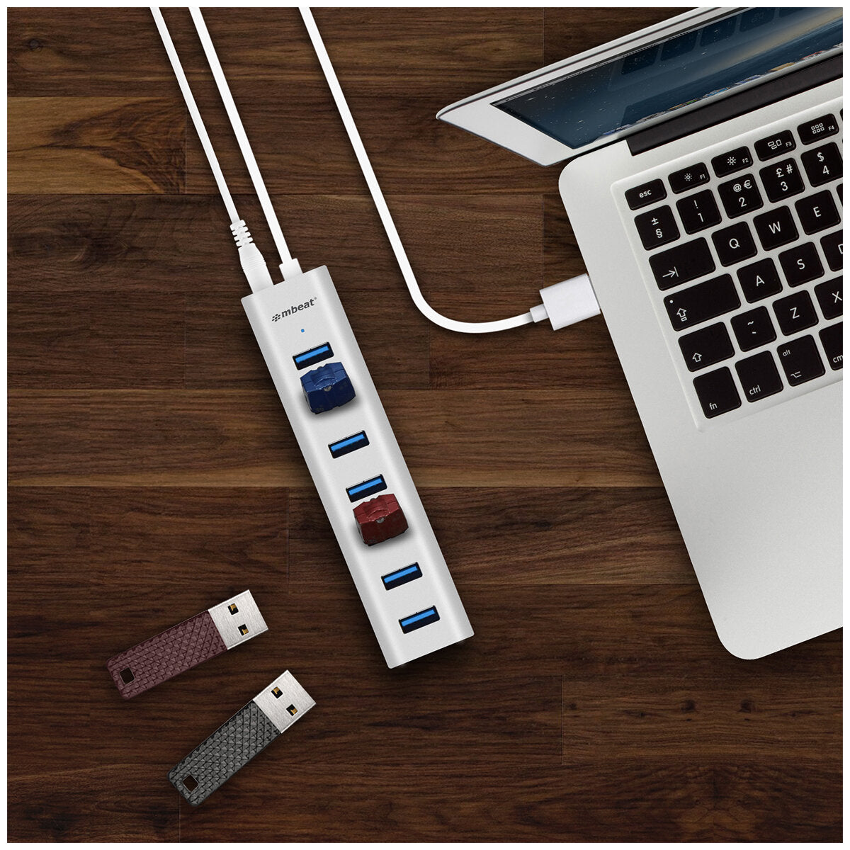 mBeat 7 Port USB 3.0 Aluminium Slim Hub With Power For PC And Mac Silver MB-HUB768 - SuperSaverAU - view 4