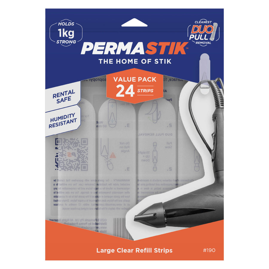 Permastik Large Clear Removable Self-Adhesive Refill Strips 24 Pack