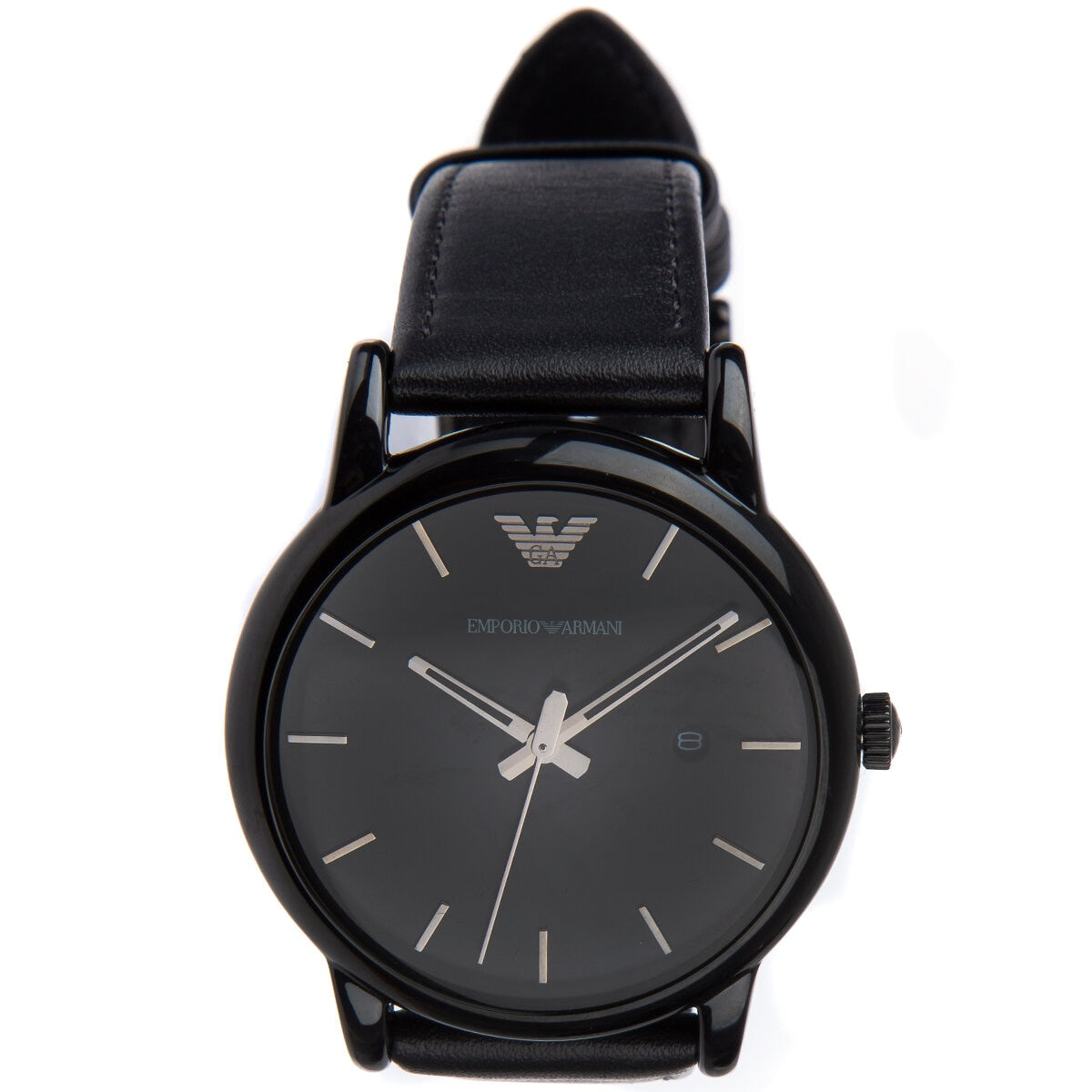 Emporio Armani Three Hand Date Black Leather Men's Watch AR1732