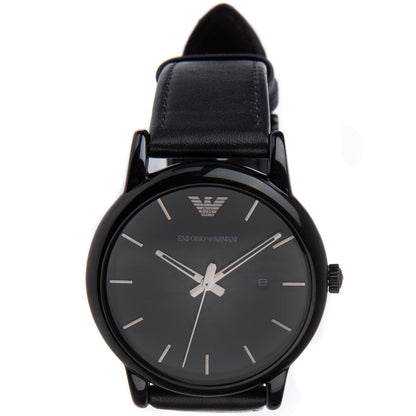 Emporio Armani Three Hand Date Black Leather Men's Watch AR1732