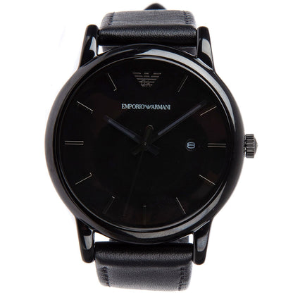 Emporio Armani Three Hand Date Black Leather Men's Watch AR1732