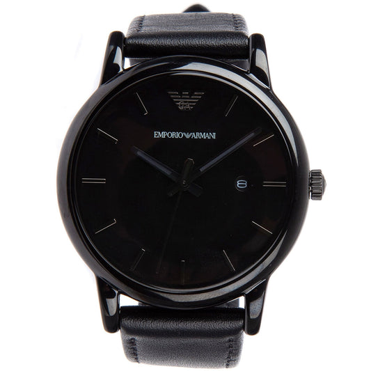 Emporio Armani Three Hand Date Black Leather Men's Watch AR1732