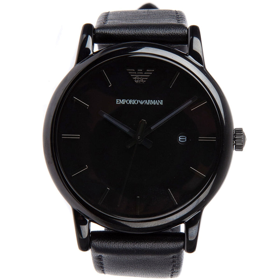 Emporio Armani Three Hand Date Black Leather Men's Watch AR1732 - SuperSaverAU - view 1