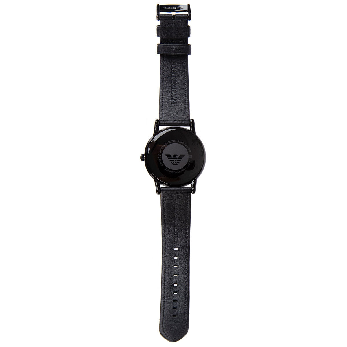Emporio Armani Three Hand Date Black Leather Men's Watch AR1732 - SuperSaverAU - view 4