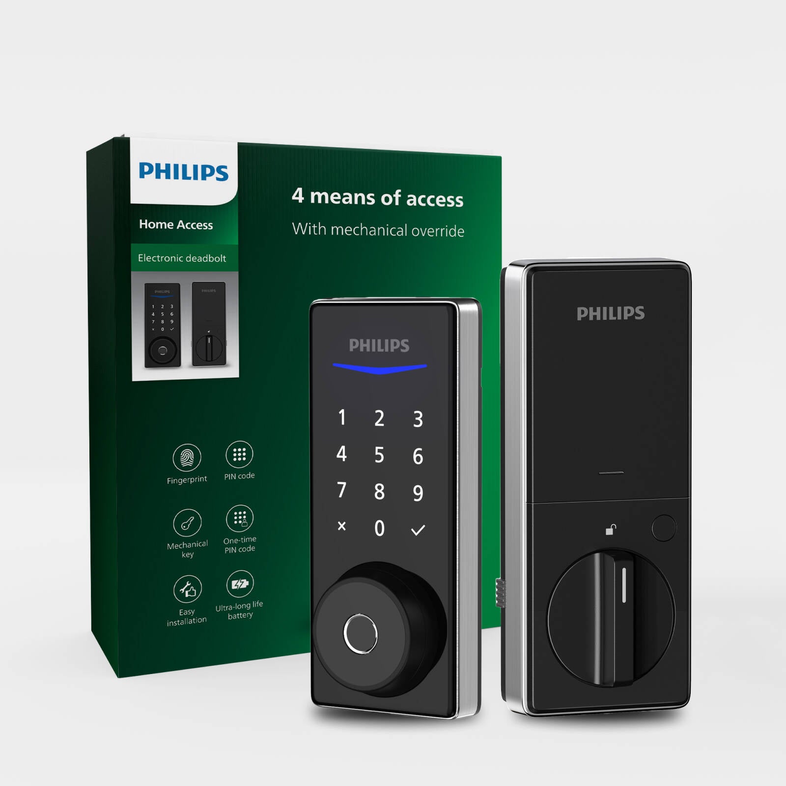 Philips EasyKey Black Fingerprint Deadbolt Door Lock with Mechanical Key DDL210S-1H