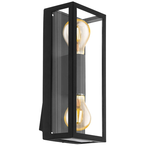 EGLO Alamonte 1 Black Exterior Wall Light | Weatherproof Outdoor Lighting | Clear Glass Panels | Modern Design - SuperSaverAU - view 1
