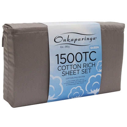 Onkaparinga Cotton Rich 1500 Thread Count Sheet Queen 4 Piece Set Grey
