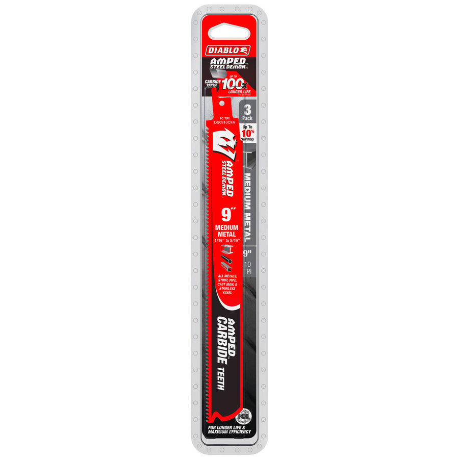 Diablo 9" 10TPI AMPED Demo Demon Carbide Reciprocating Saw Blade Medium Metal 3 Pack