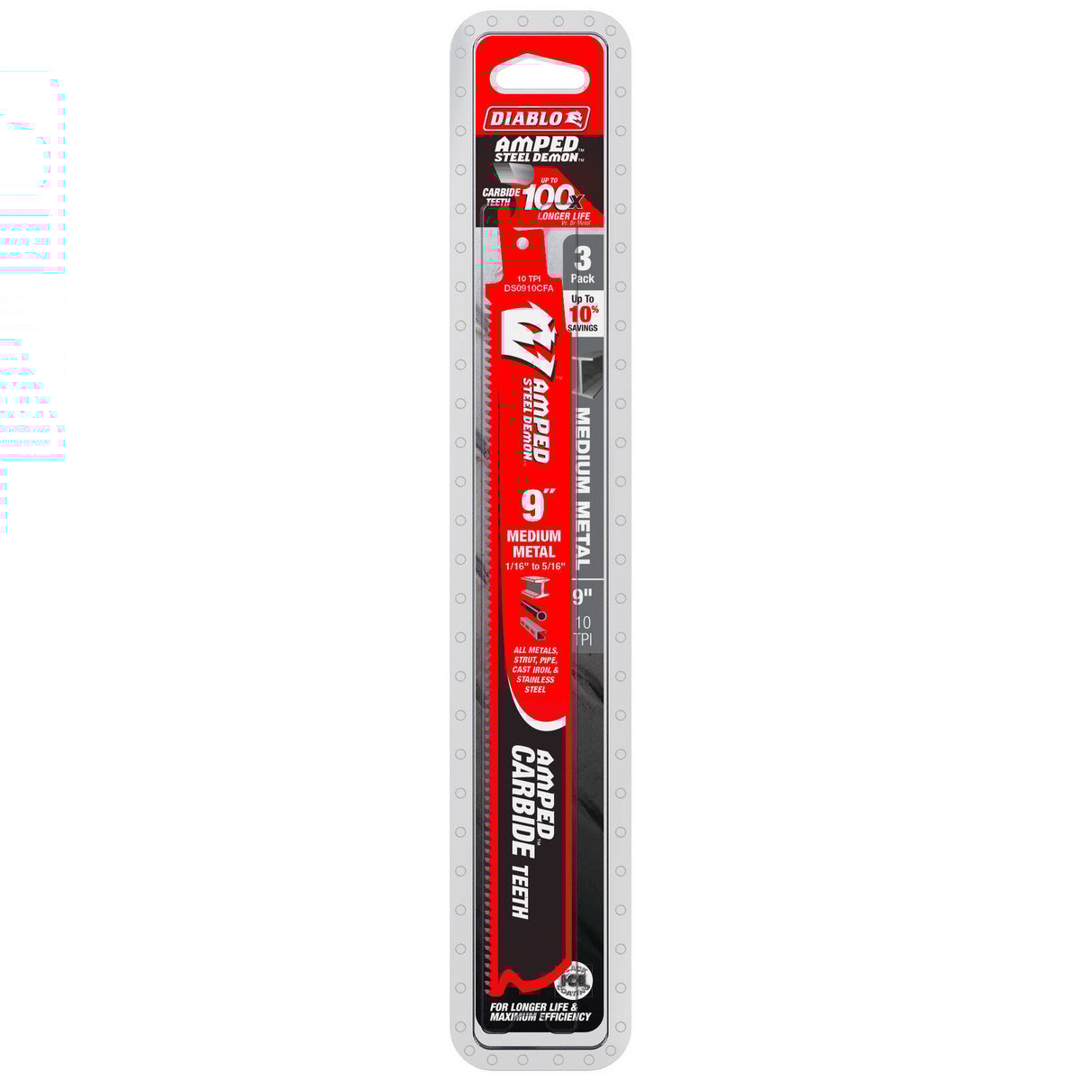 Diablo 9 Amped Demo Demon Carbide Reciprocating Saw Blade 3 Pack - 33.02mm x 260.35mm - Medium Metal Cutting