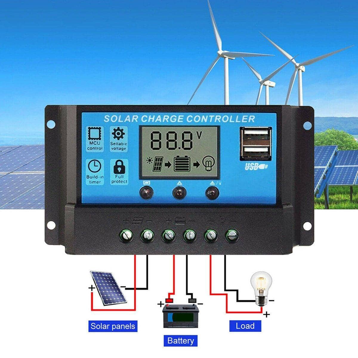 20A Solar Charge Controller for 12V and 24V Systems with LCD and Dual USB - view 4