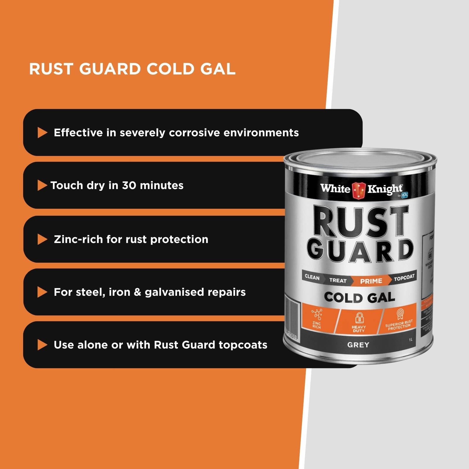 White Knight Rust Guard 1L Grey Cold Gal Galvanising Primer Paint