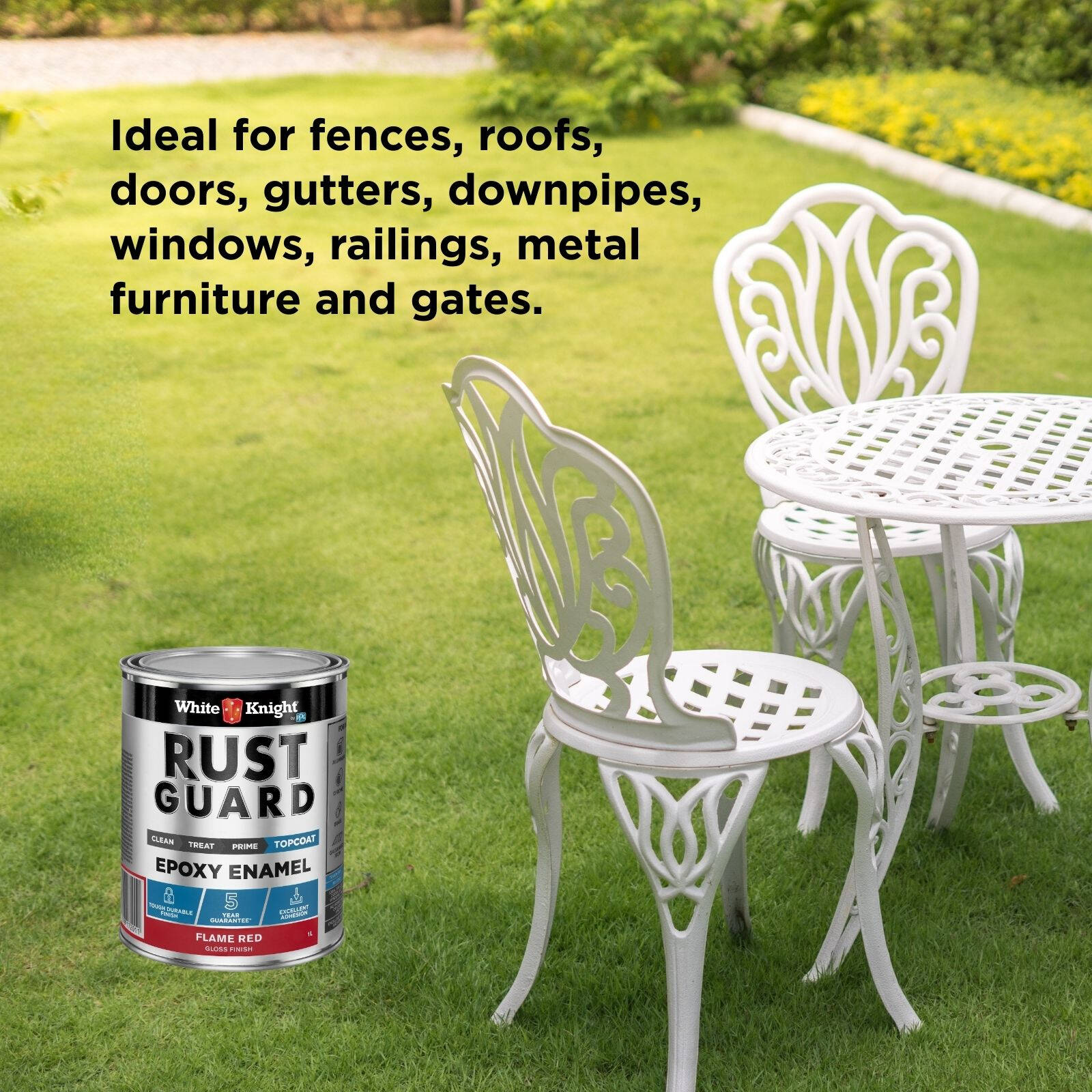 White Knight Rust Guard 1L Flame Red Gloss Epoxy Enamel Paint UV-Resistant for Metal