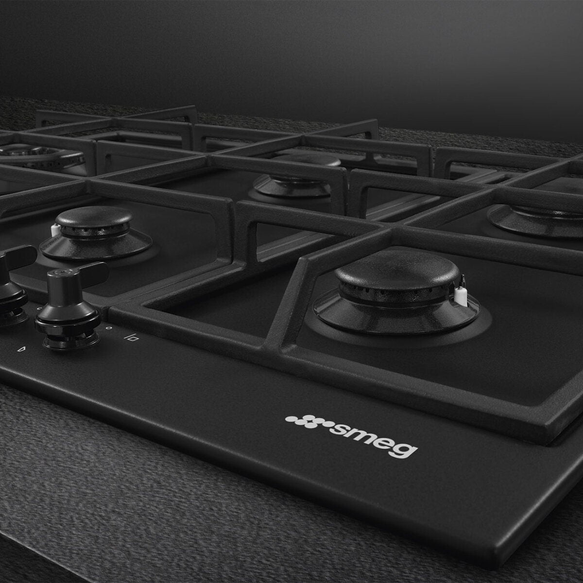 Smeg 72cm 5 Burner Gas Cooktop - Matte Black Finish - Wok Burner - Flame Failure Device - PX375LMBAU