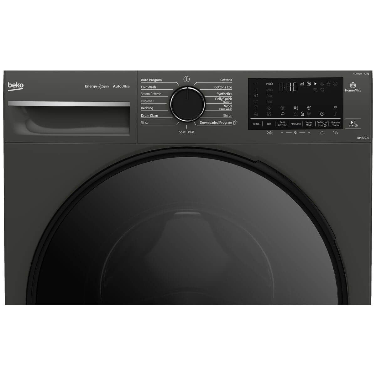 Beko 10kg Front Load Washing Machine - Graphite, AutoDose, SteamCure, ColdWash, HomeWhiz - BFLB103ADG