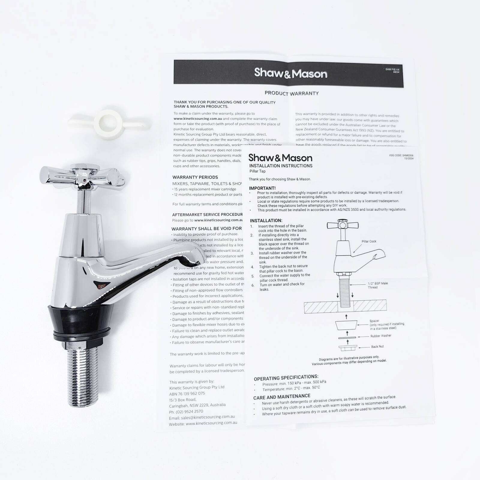 Shaw & Mason Chrome Easy Clean Pillar Tap 9L/min, 3 Star WELS