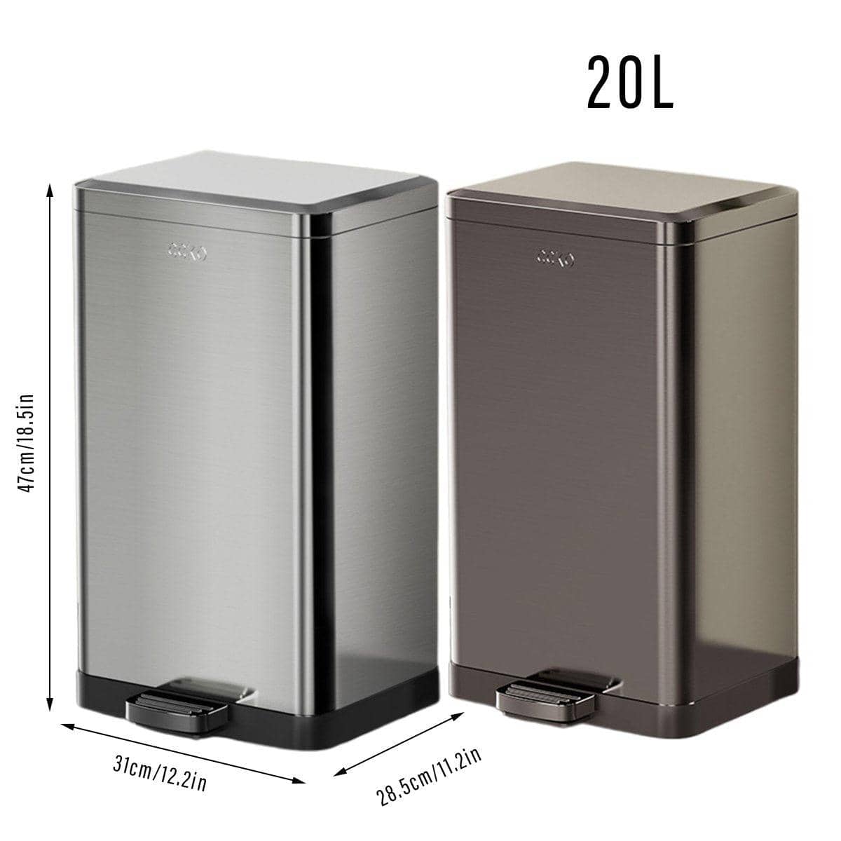 20L Foot Pedal Rubbish Bin with Lid, Household Trash Can - Stainless Steel - view 4