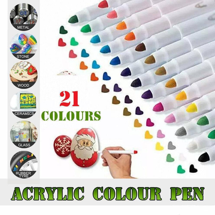 21 Colour Acrylic Paint Marker Pens, Permanent Waterproof Pens for Stone, Glass, Metal and Fabric