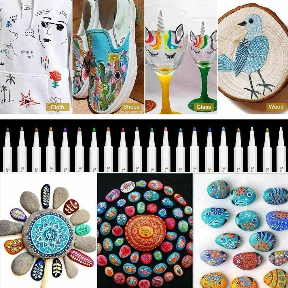 21 Colour Acrylic Paint Marker Pens, Permanent Waterproof Pens for Stone, Glass, Metal and Fabric - view 4