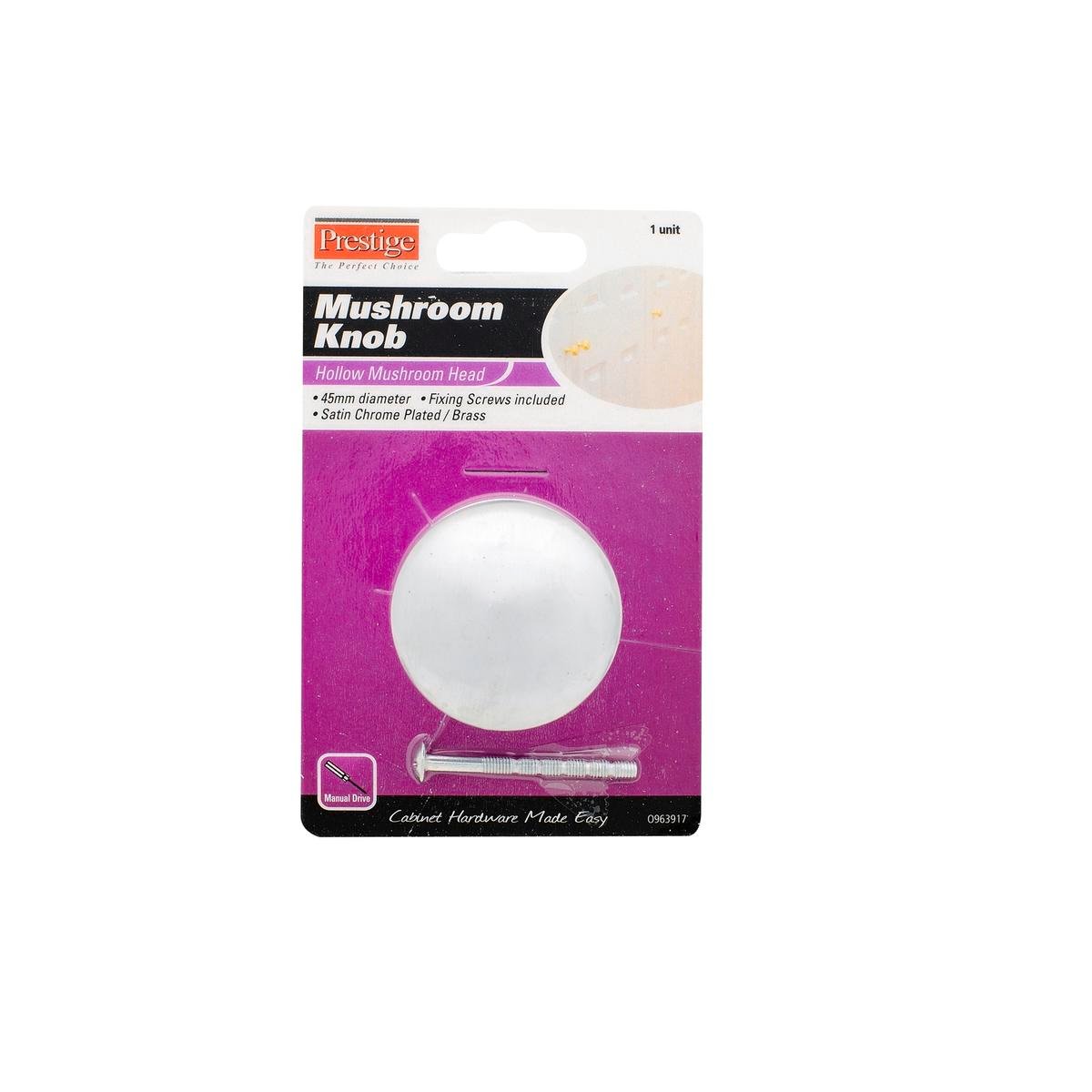 Prestige Mushroom Cupboard Knob - 45mm - Brass - Satin Chrome Plated - SuperSaverAU - view 1