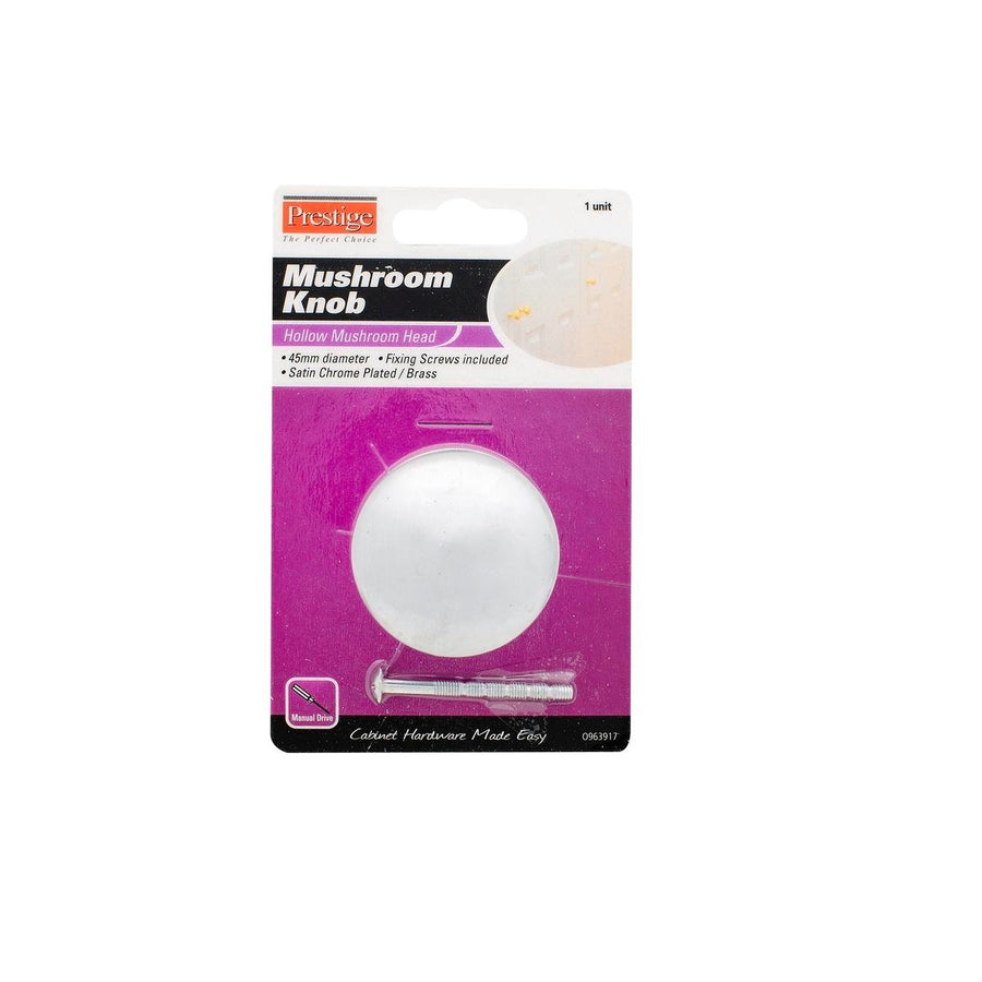 Prestige Mushroom Cupboard Knob - 45mm - Brass - Satin Chrome Plated - SuperSaverAU - view 1