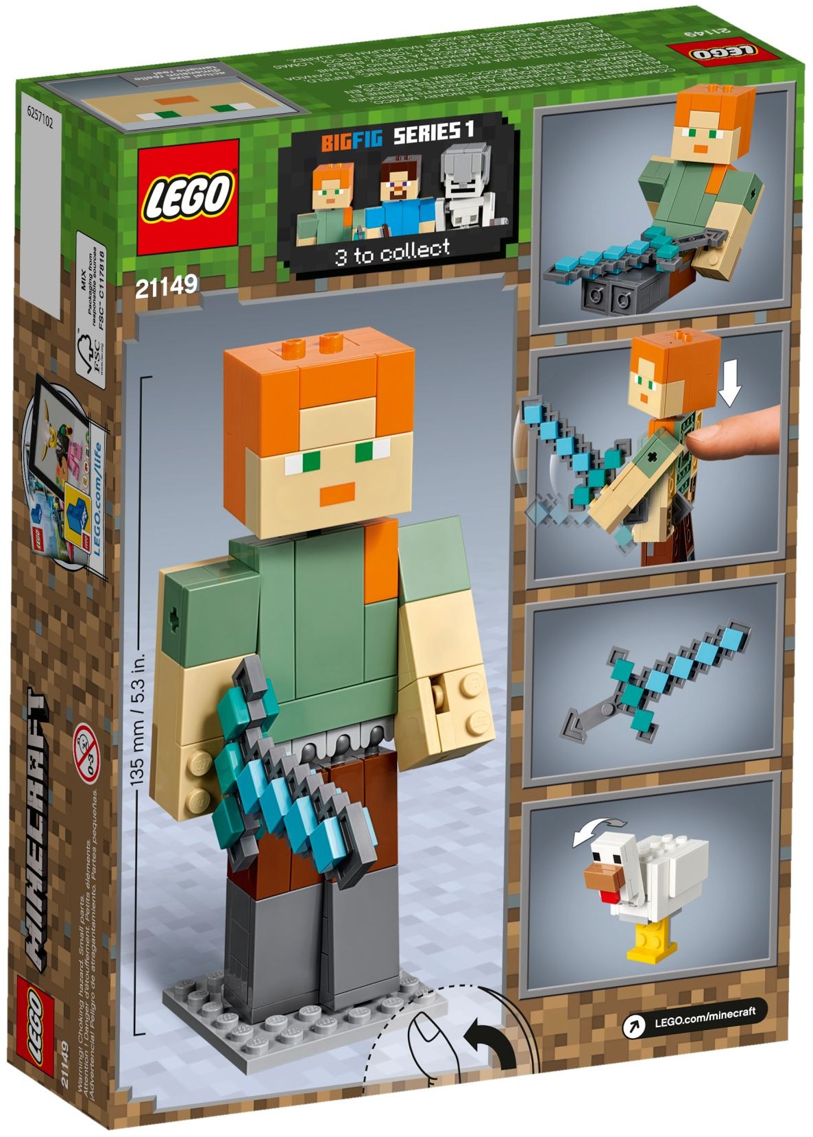 LEGO 21149 Minecraft Alex BigFig with Chicken Action Figure Toy - SuperSaverAU - view 4