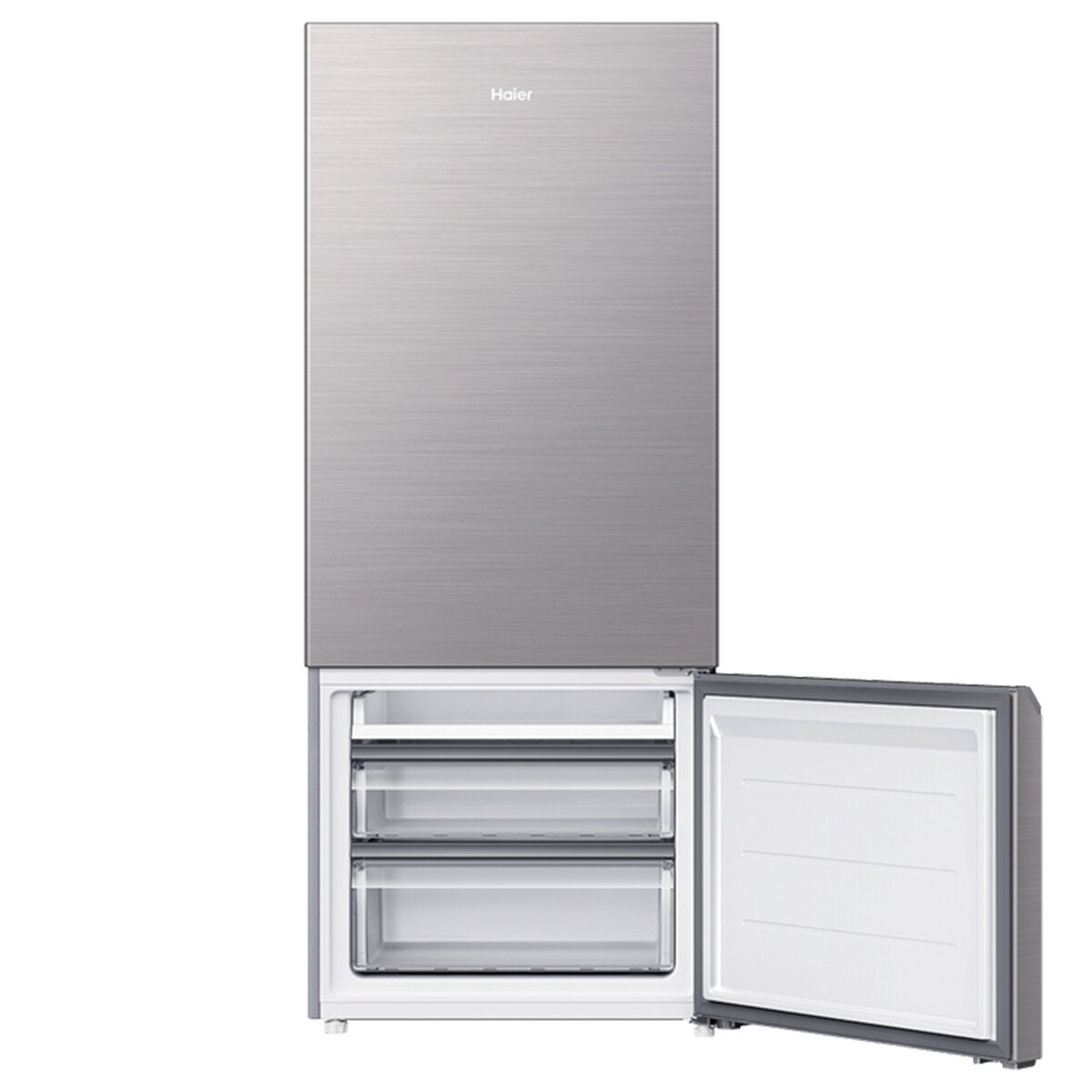 Haier 433L Bottom Mount Fridge - Satina Silver, 5.5 Star Energy, Humidity Fresh Zone - HRF420BS
