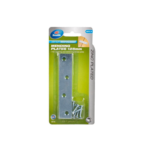 Zenith Mending Plates 125mm Zinc Plated 2 Pack Steel Corrosion Resistant - SuperSaverAU - view 1