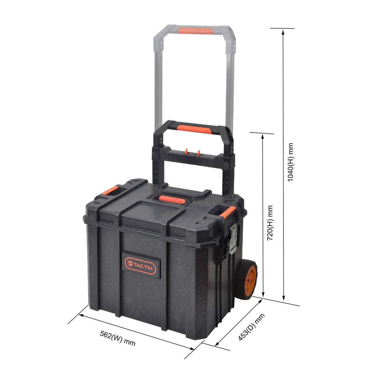 Tactix Modular Rolling Toolbox with Lift-Out Carry Tray, 562mm, Telescopic Handle, Black