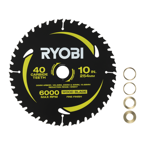 Ryobi 254mm 40T Mitre Saw Blade - Fine Finish for Timber, RCSB254T40