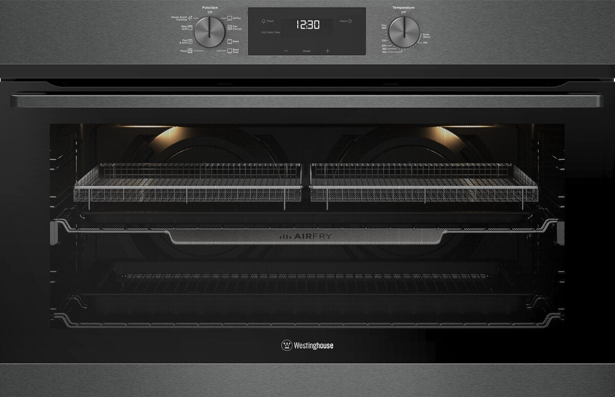 Westinghouse 90cm multi-function oven with AirFry - 125L gross, twin fan, dark stainless steel - WVE9516DD