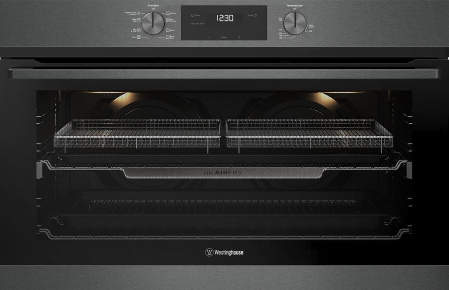 Westinghouse 90cm multi-function oven with AirFry - 125L gross, twin fan, dark stainless steel - WVE9516DD