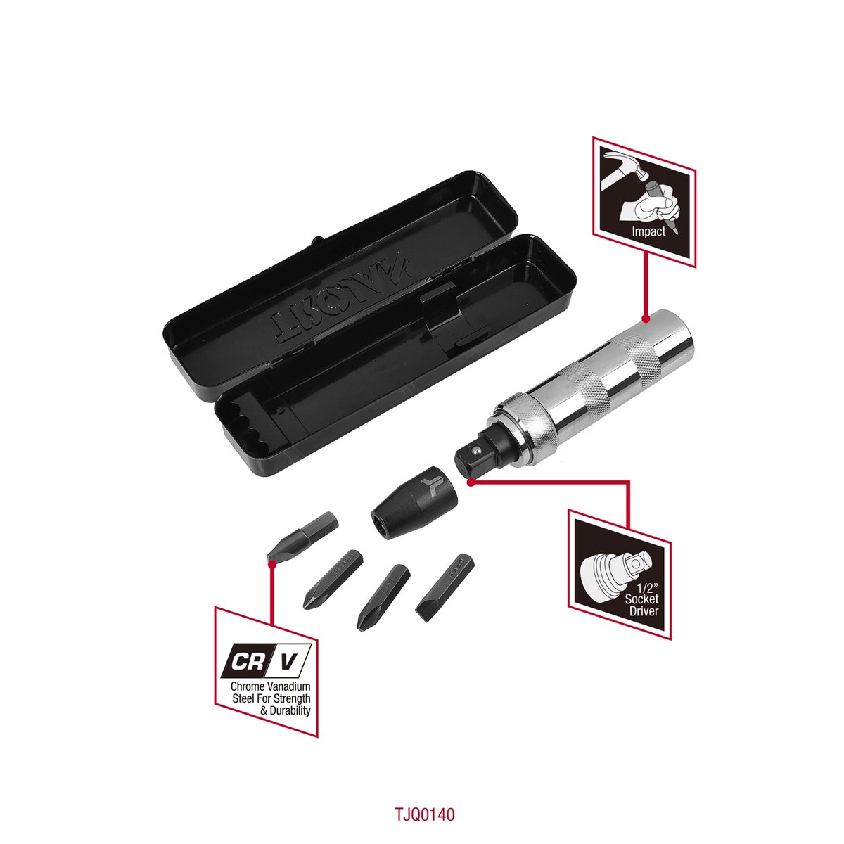 Trojan Impact Screwdriver Set - 4 Bits - 170mm x 40mm x 230mm - Red/Black - SuperSaverAU - view 2
