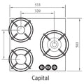 Pitt natural gas cooktop - 3 burners including wok burner - brass finish, cast iron trivets - CAPITAL