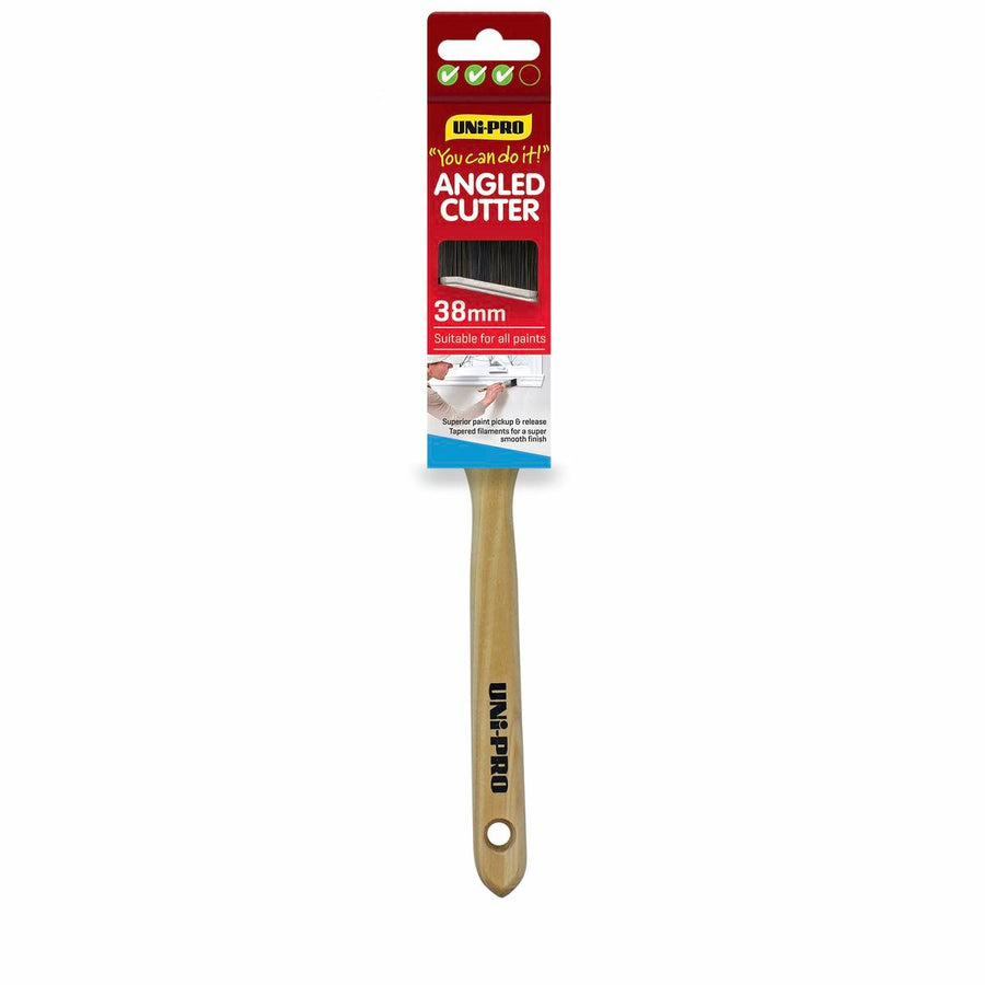 UNi-PRO Angled Sash Cutter Brush - 38mm - Timber - Precision Finish - SuperSaverAU - view 1