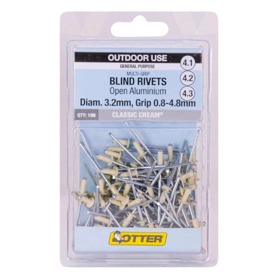 Otter Multi Grip Open Aluminium Rivets 3.2 x 0.8-4.8mm 100 Pack - SuperSaverAU - view 1
