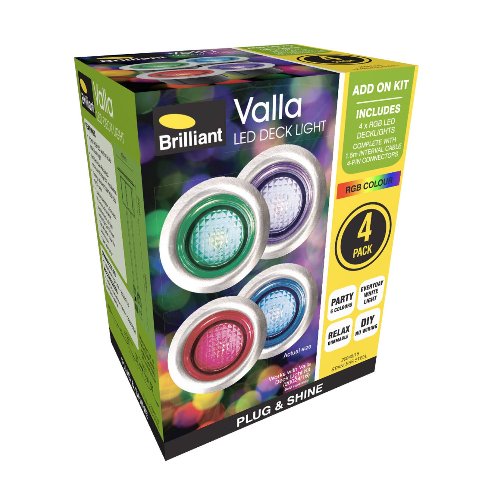 Brilliant Valla RGB LED Deck Light Add-On Kit 4 Pack 20945/16