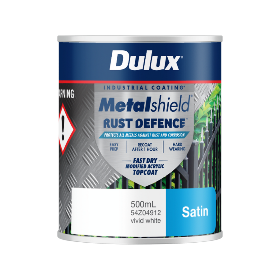 Dulux Metalshield Rust Defence 500ml White Satin - Fast-Drying Protection - SuperSaverAU - view 1