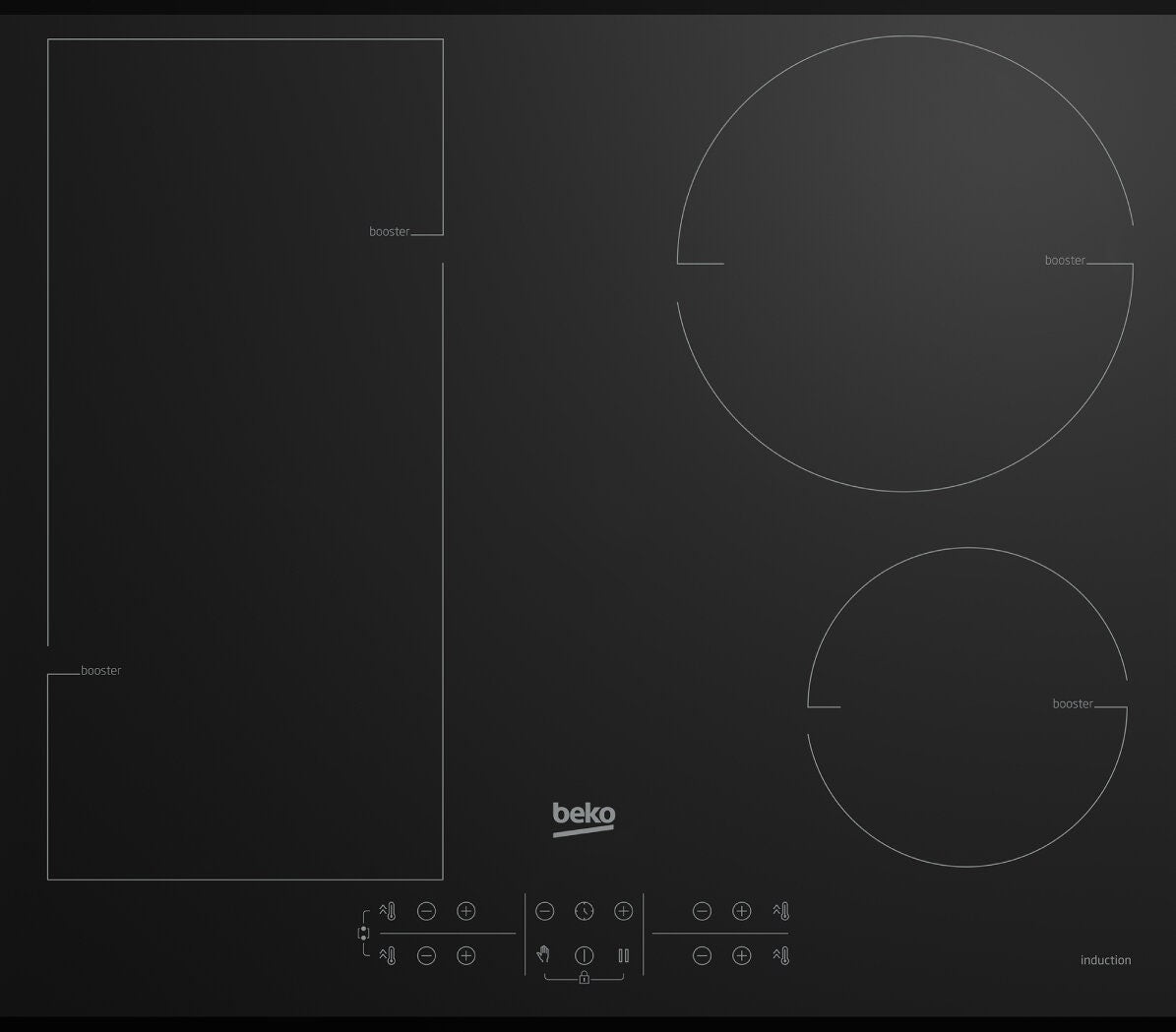 Beko 60cm Induction Cooktop - Black Ceramic Glass, IndyFlex Zone, Touch Controls, Booster - BCT600IG