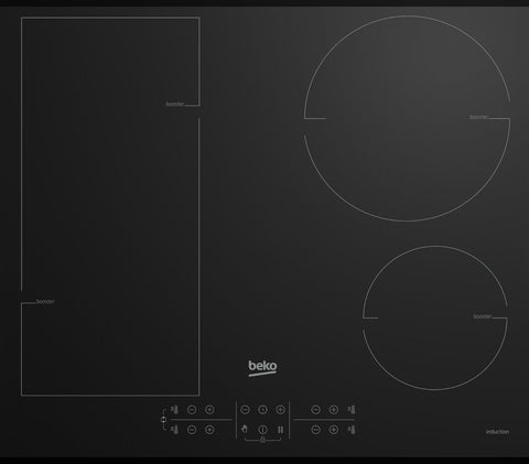 Beko 60cm Induction Cooktop - Black Ceramic Glass, IndyFlex Zone, Touch Controls, Booster - BCT600IG