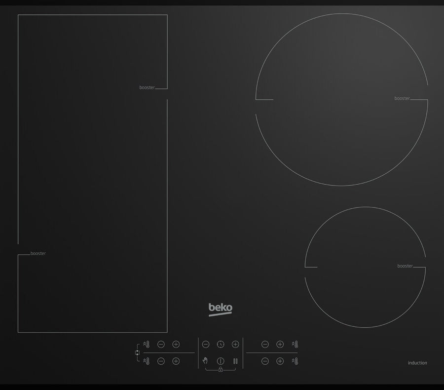 Beko 60cm Induction Cooktop - Black Ceramic Glass, IndyFlex Zone, Touch Controls, Booster - BCT600IG