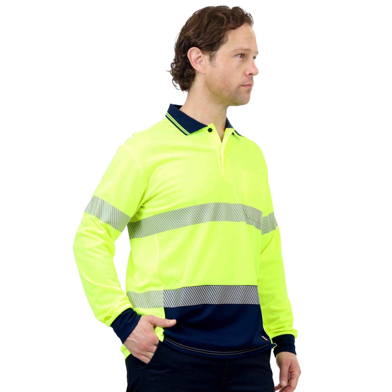Citeco Yellow Hi Vis Long Sleeve Polo - Men's Reflective Polyester, X-Large