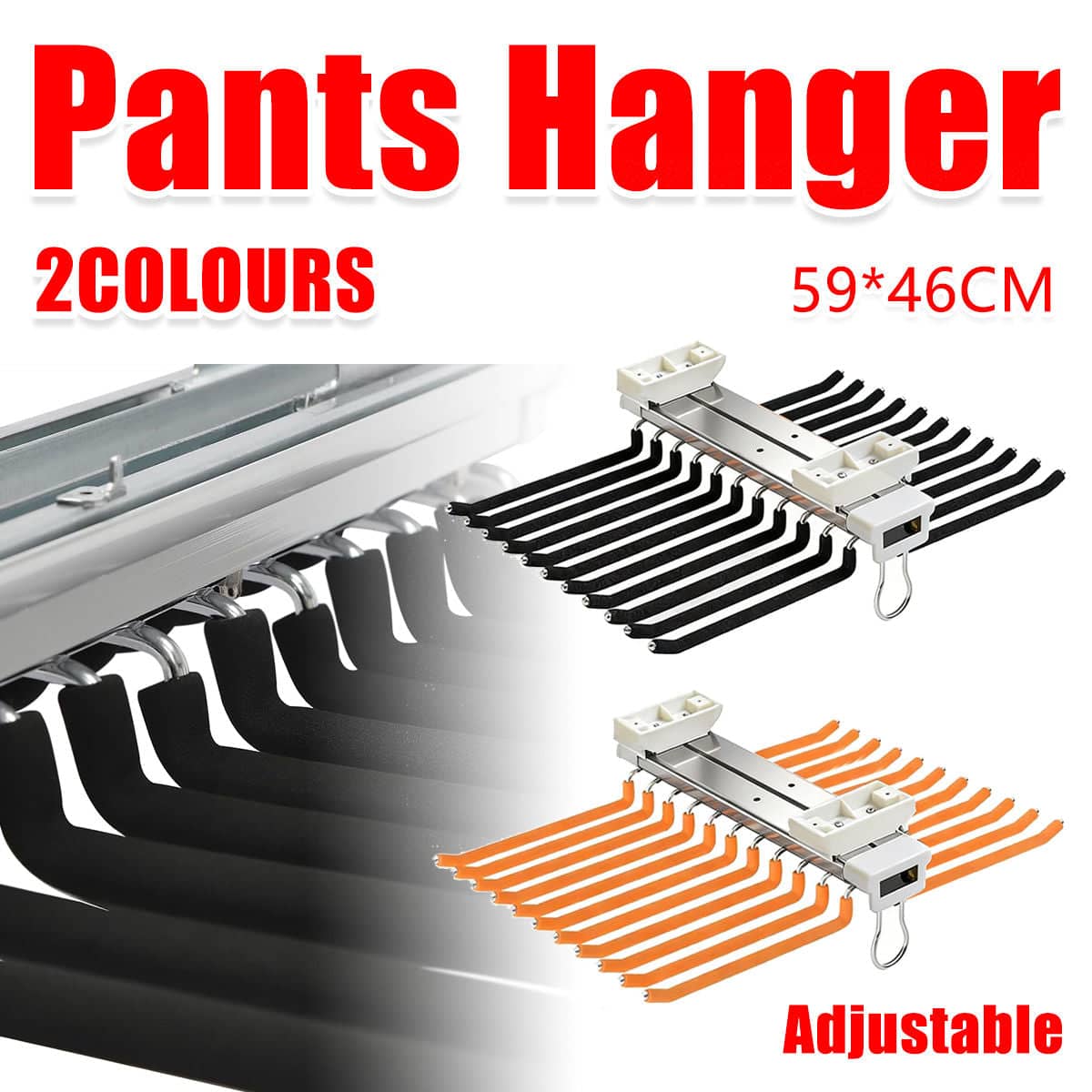22 Arm Multifunctional Wardrobe Sliding Telescopic Hanger Space Saving Sturdy - Black - view 2
