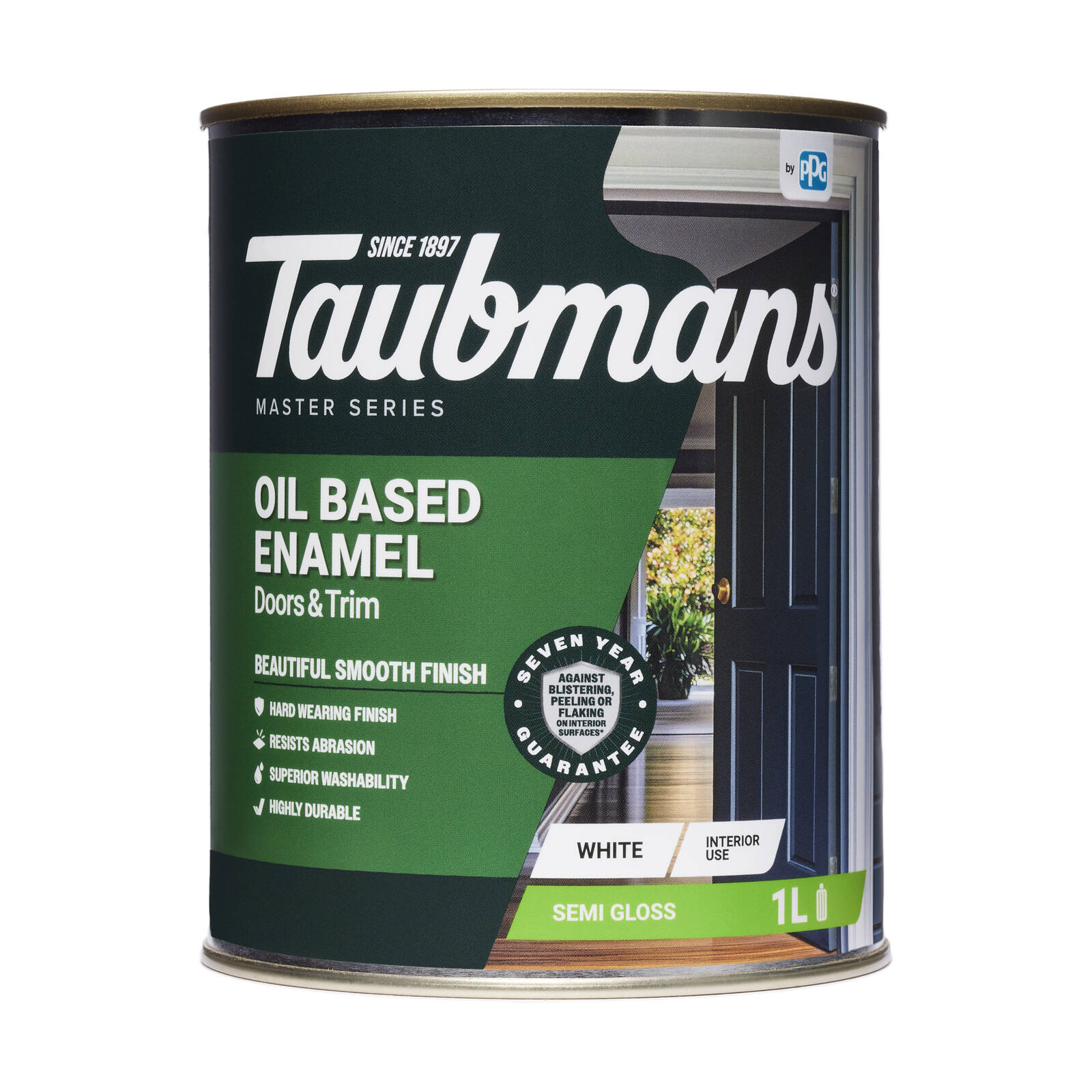 Taubmans 1L White Semi Gloss Oil Based Enamel Paint