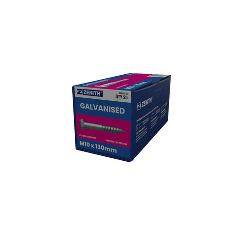Zenith Hot Dip Galvanised Hex Head Coach Screws M10 x 130mm 25 Pack - SuperSaverAU - view 1