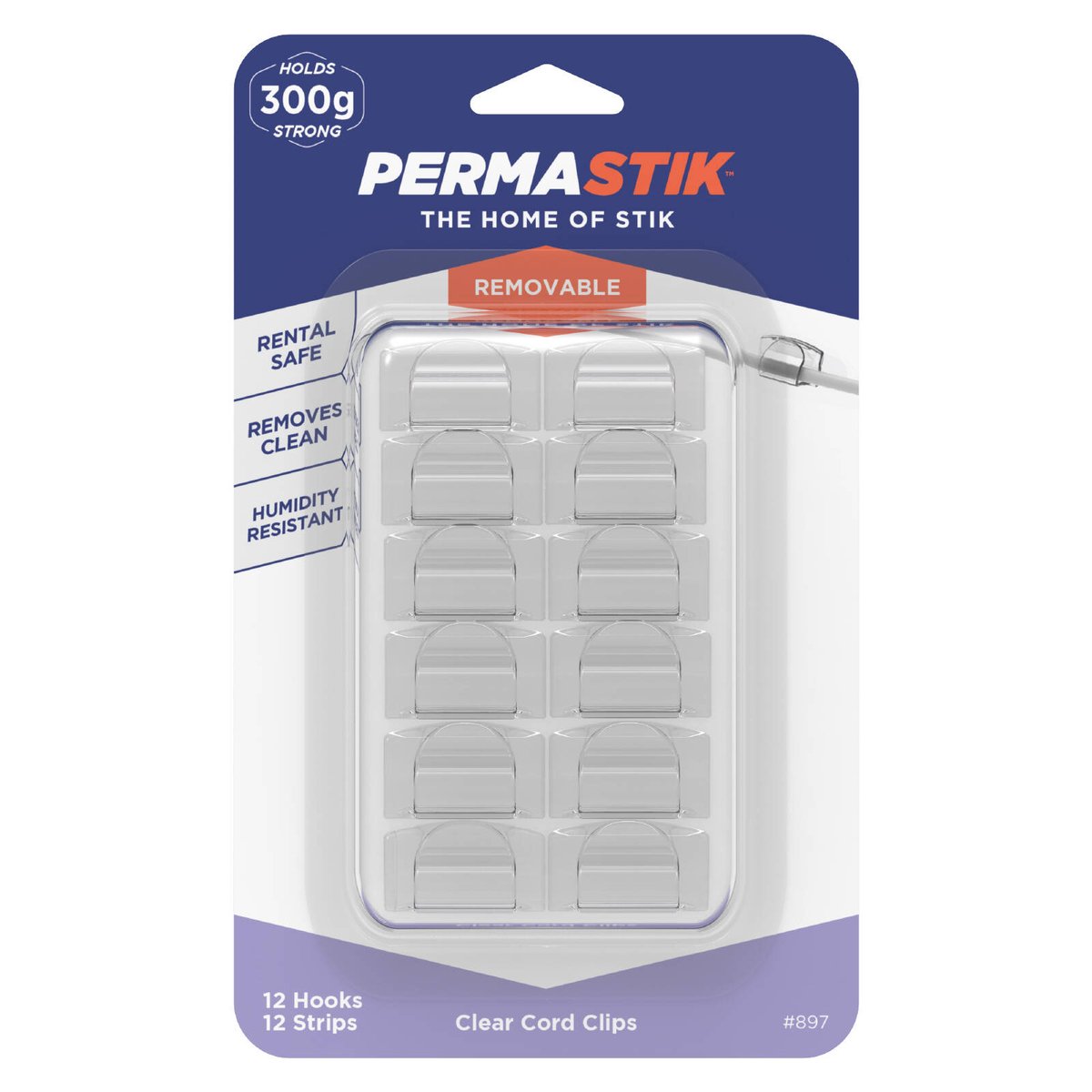 Permastik Clear Cord Clips - 12 Pack - Plastic - Easy to Apply - SuperSaverAU - view 1