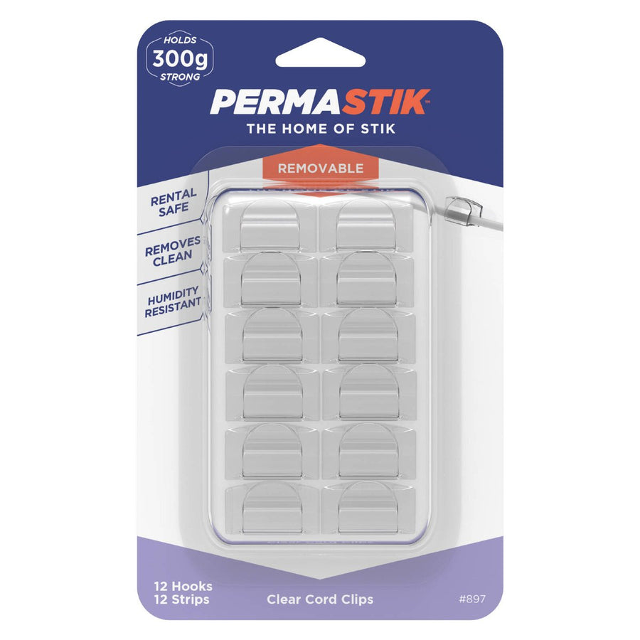 Permastik Clear Cord Clips - 12 Pack - Plastic - Easy to Apply - SuperSaverAU - view 1