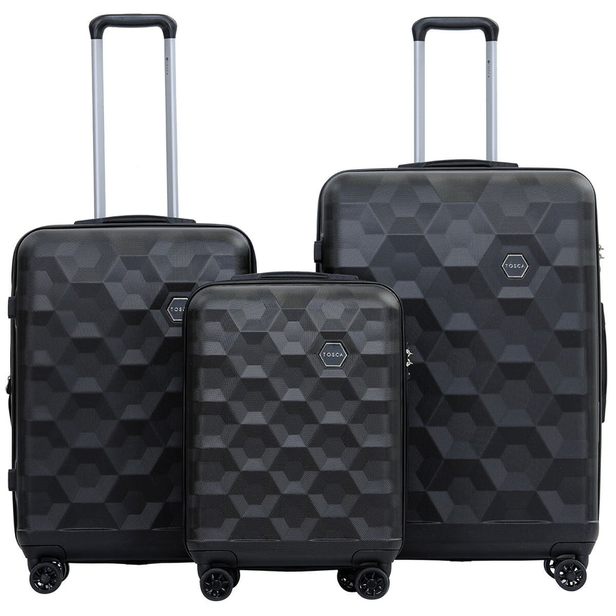 Tosca Bahamas Luggage 3 Piece Set Black - Lightweight ABS, TSA Lock, Spinner Wheels - SuperSaverAU - view 1