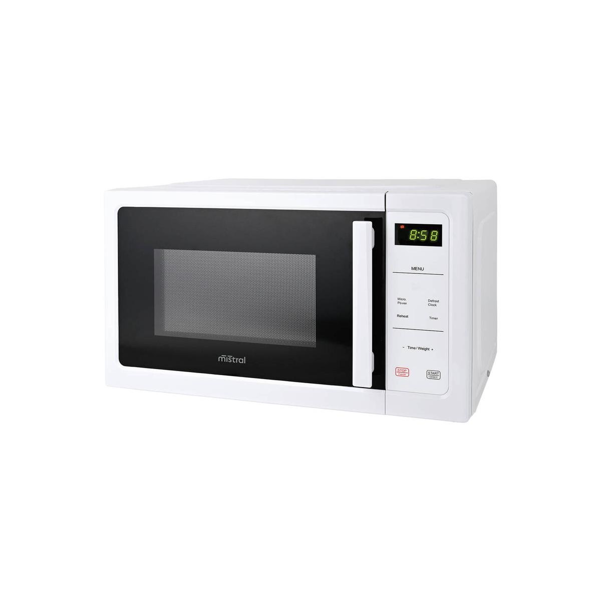 Mistral 25L Digital Microwave - 850W - White - 60-Minute Timer - Child Lock
