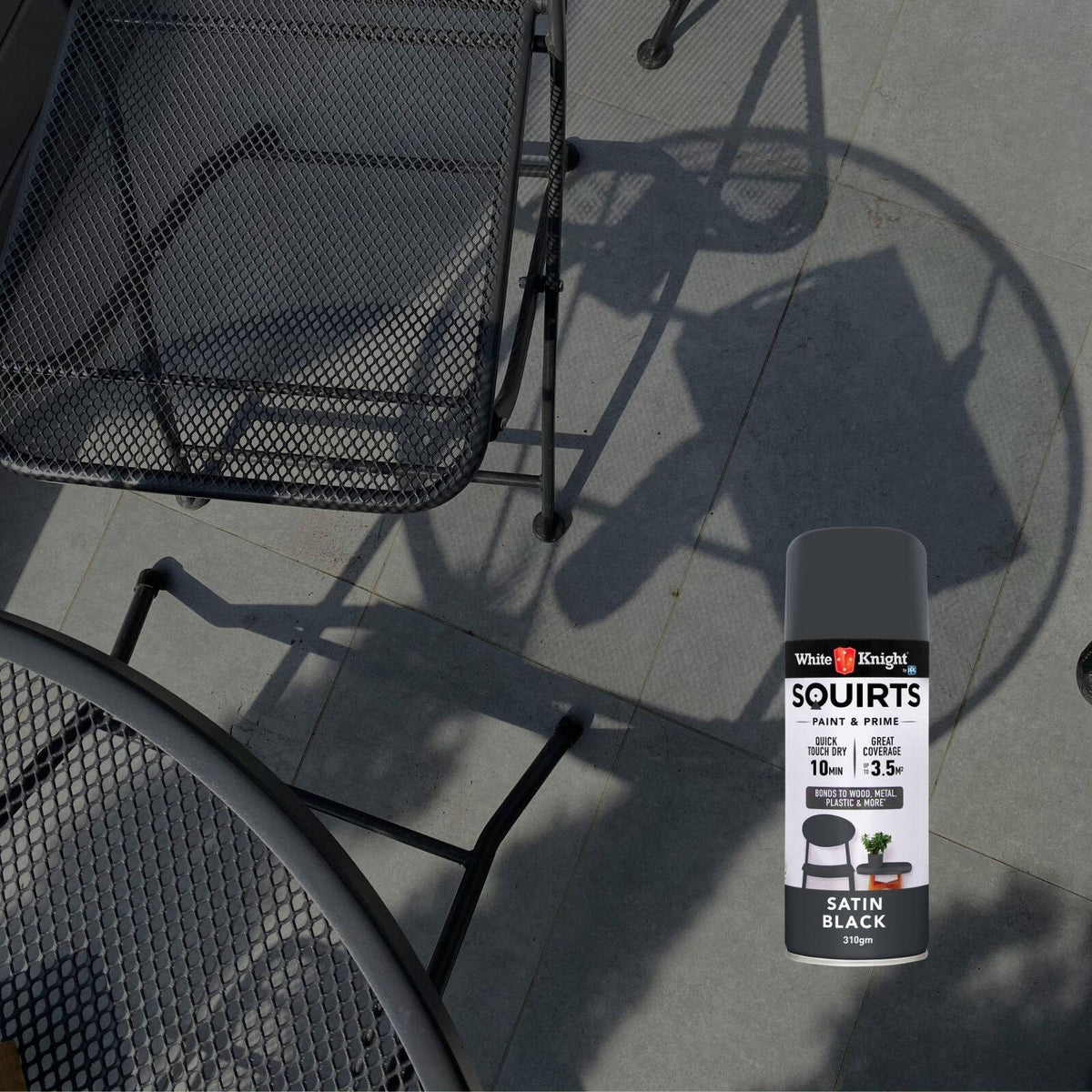 White Knight Squirts 310g Black Satin Spray Paint - Indoor/Outdoor
