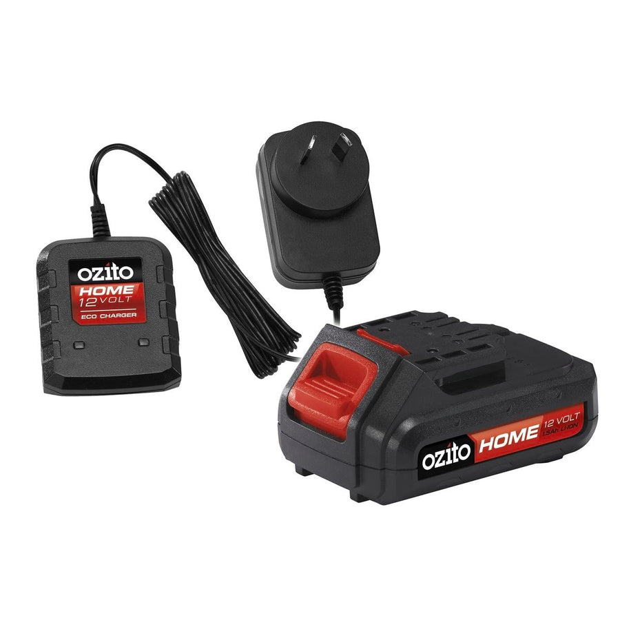 Ozito Home 12V Battery and Charger - 1.5Ah Li-ion - Black Red - ZLCGB-315 - SuperSaverAU - view 1